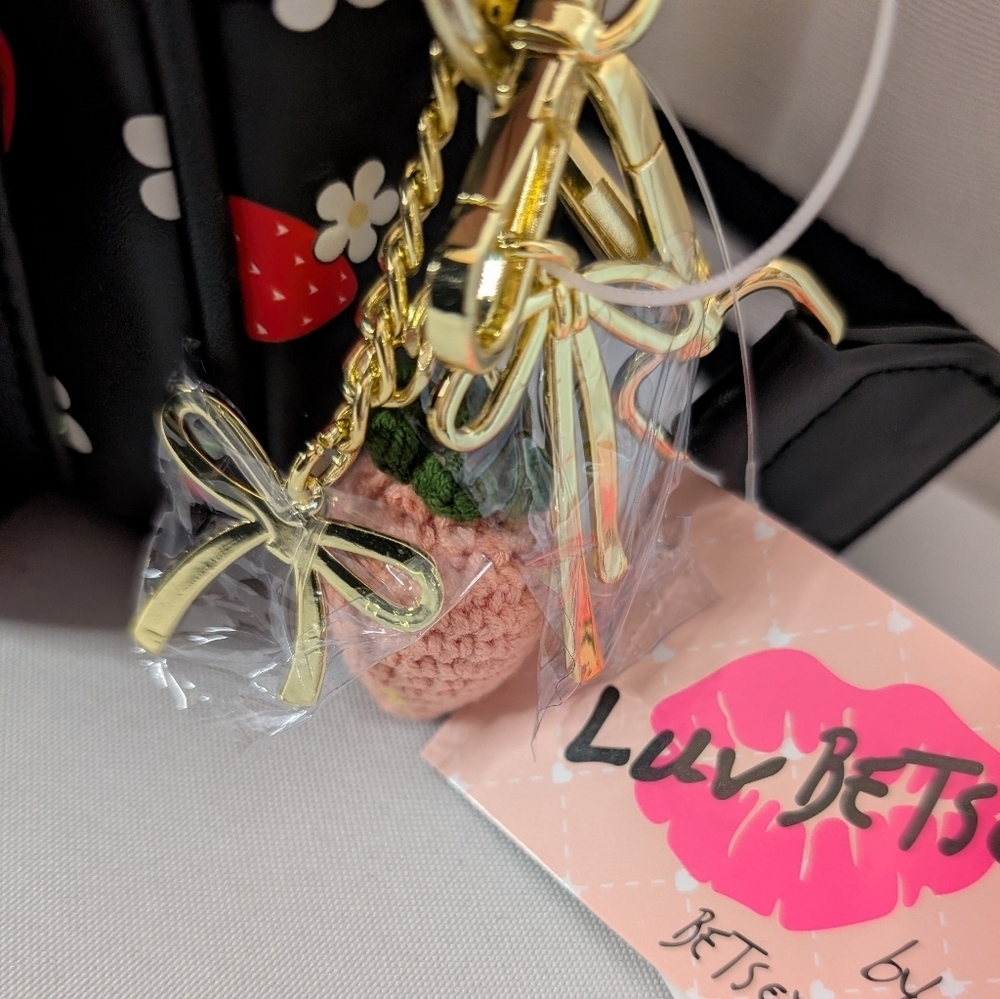 Luv Betsey Johnson Black Strawberry And Daisy Multiple Charm Crossbody Bag - Picture 3 of 9